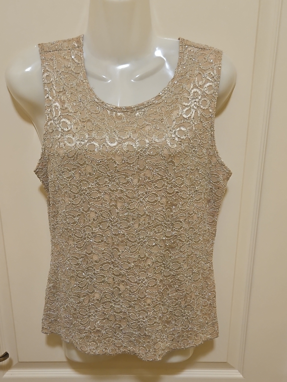 Gold & Silver Sparkle Tank By Brittney Black Sleeveless Lined Front Med